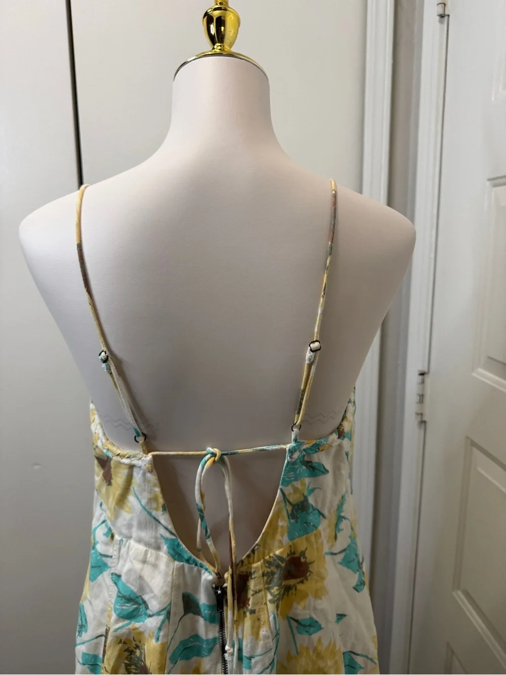 Free People Cream Floral Backless Mini Dress with Teal and Mustard Print - Picture 6 of 9